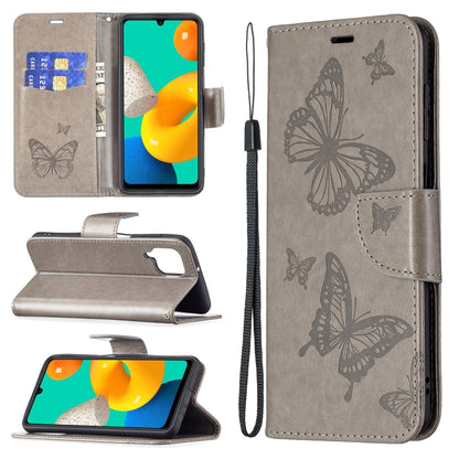 Embossing Two Butterflies Pattern Horizontal Flip PU Leather Case with Holder & Card Slot & Wallet & Lanyard, For Samsung Galaxy M32