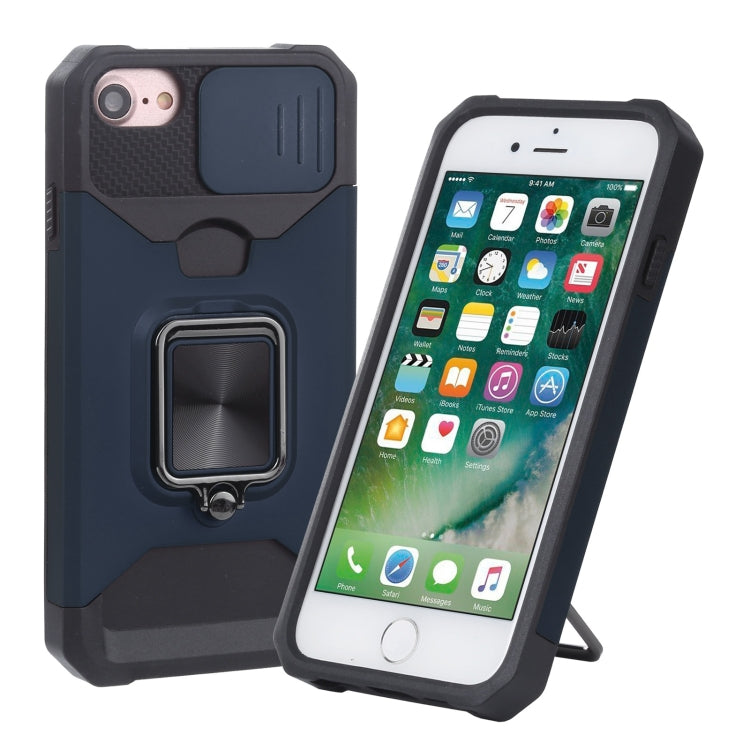 Sliding Camera Cover Design PC + TPU Shockproof Case with Ring Holder & Card Slot, For iPhone SE 2022 / SE 2020 / 8 / 7 / 6s / 6, For iPhone 8 Plus / 7 Plus / 6s Plus / 6 Plus