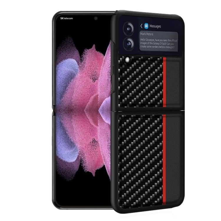 Carbon Fiber Texture Shockproof Splicing Leather Case, For Samsung Galaxy Z Flip3 5G