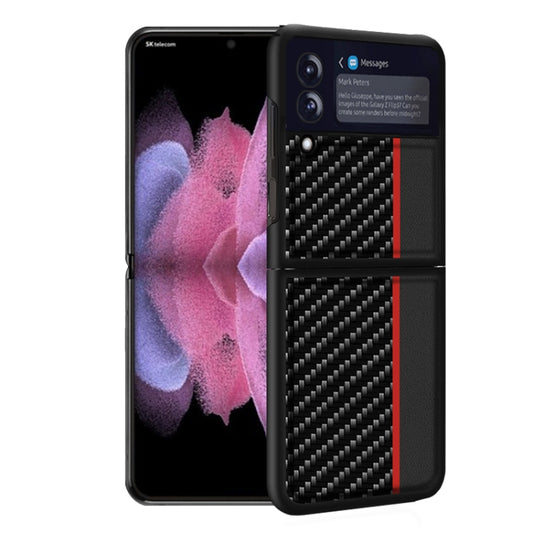 Carbon Fiber Texture Shockproof Splicing Leather Case, For Samsung Galaxy Z Flip3 5G