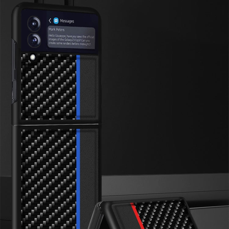Carbon Fiber Texture Shockproof Splicing Leather Case, For Samsung Galaxy Z Flip3 5G
