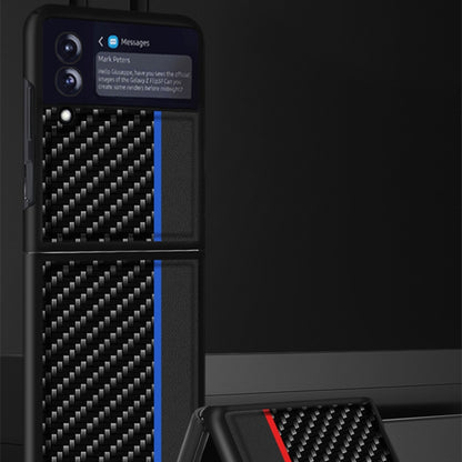 Carbon Fiber Texture Shockproof Splicing Leather Case, For Samsung Galaxy Z Flip3 5G