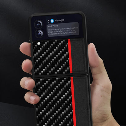Carbon Fiber Texture Shockproof Splicing Leather Case, For Samsung Galaxy Z Flip3 5G