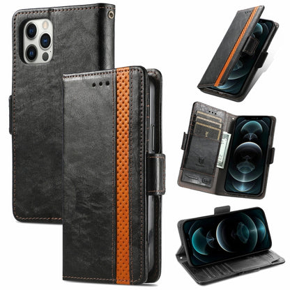 CaseNeo Business Splicing Dual Magnetic Buckle Horizontal Flip PU Leather Case with Holder & Card Slots & Wallet, For iPhone 13 Pro