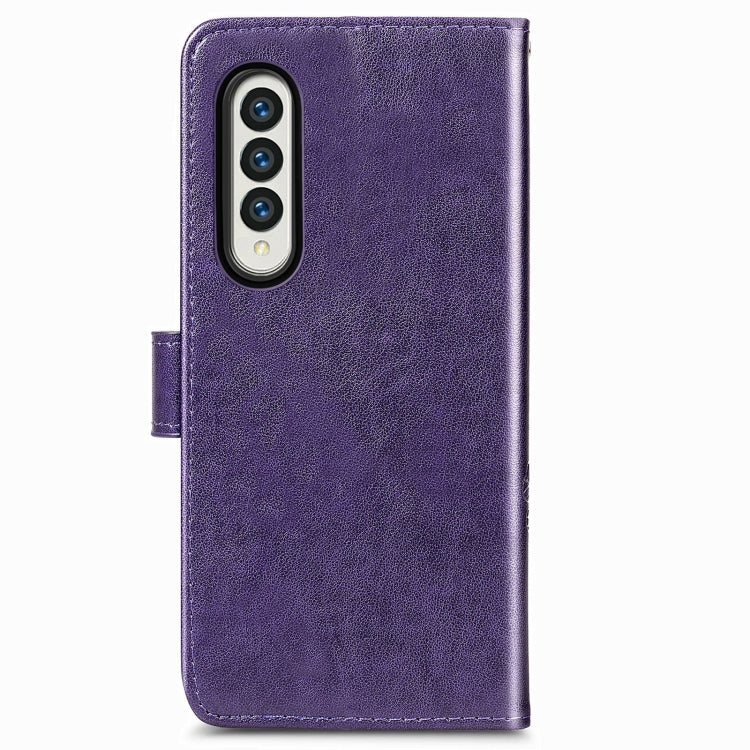 Four-leaf Clasp Embossed Buckle Mobile Phone Protection Leather Case with Lanyard & Card Slot & Wallet & Bracket Function, For Samsung Galaxy Z Fold3 5G
