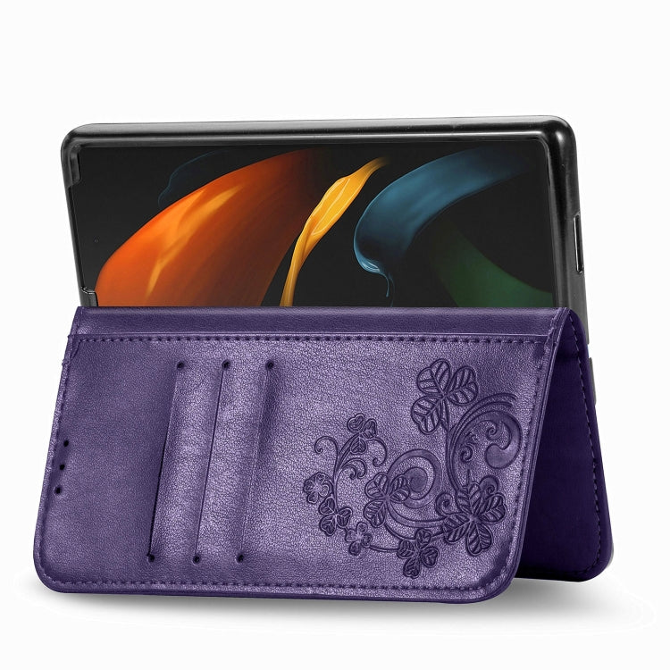 Four-leaf Clasp Embossed Buckle Mobile Phone Protection Leather Case with Lanyard & Card Slot & Wallet & Bracket Function, For Samsung Galaxy Z Fold3 5G