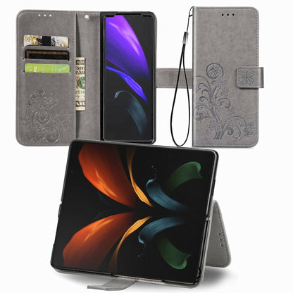 Four-leaf Clasp Embossed Buckle Mobile Phone Protection Leather Case with Lanyard & Card Slot & Wallet & Bracket Function, For Samsung Galaxy Z Fold3 5G