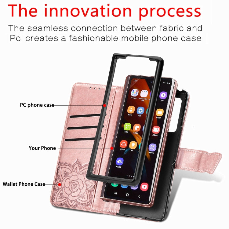 Butterfly Love Flowers Embossed Horizontal Flip Leather Case with Holder & Card Slots & Wallet & Lanyard, For Samsung Galaxy Z Fold3 5G