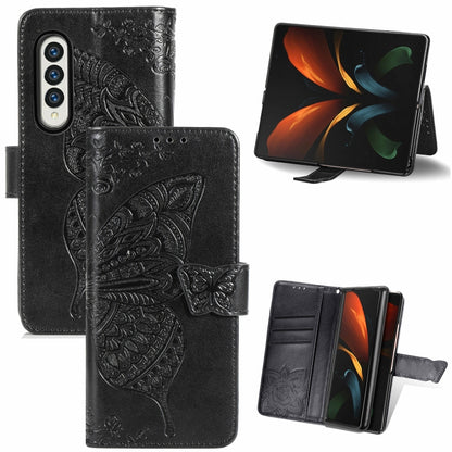 Butterfly Love Flowers Embossed Horizontal Flip Leather Case with Holder & Card Slots & Wallet & Lanyard, For Samsung Galaxy Z Fold3 5G