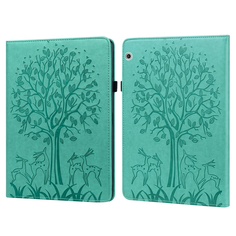 Tree & Deer Pattern Pressed Printing Horizontal Flip PU Leather Case with Holder & Card Slots, For Huawei MediaPad M5 lite, For Huawei MatePad Pro 10.8 2021, For Huawei MatePad 11 2021, For Huawei MediaPad T3 10, For Huawei MediaPad T5                 ...