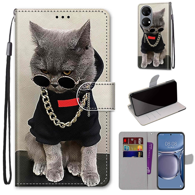 Coloured Drawing Cross Texture Horizontal Flip PU Leather Case with Holder & Card Slots & Wallet & Lanyard, For Huawei P50, For Huawei P50 Pro