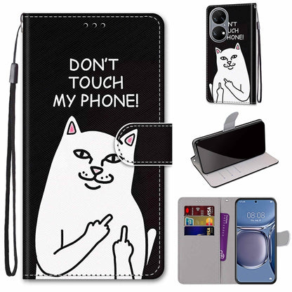 Coloured Drawing Cross Texture Horizontal Flip PU Leather Case with Holder & Card Slots & Wallet & Lanyard, For Huawei P50, For Huawei P50 Pro