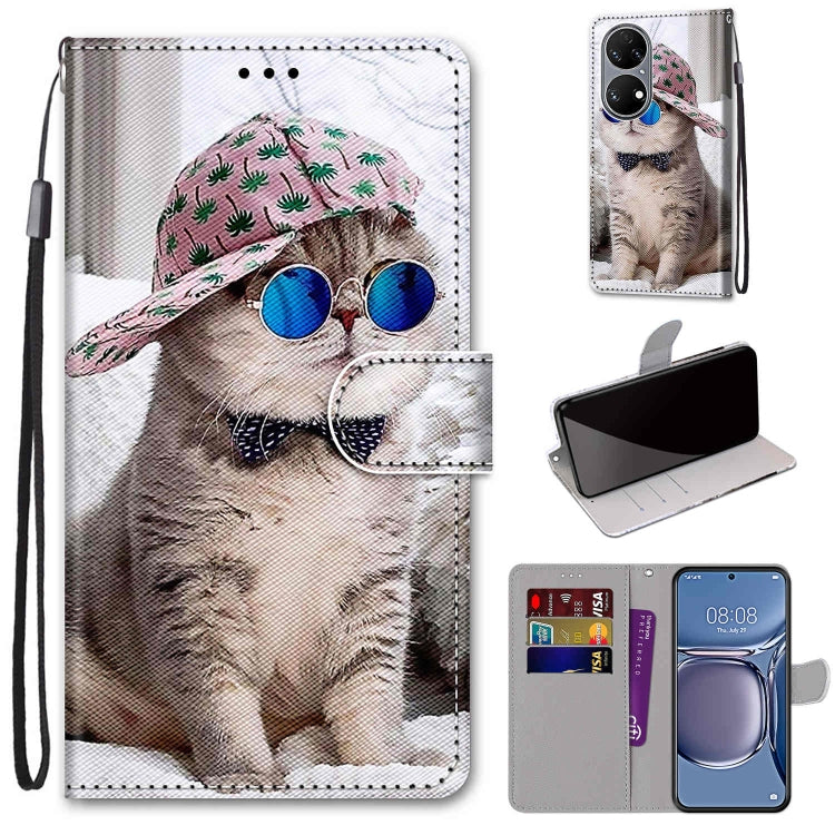 Coloured Drawing Cross Texture Horizontal Flip PU Leather Case with Holder & Card Slots & Wallet & Lanyard, For Huawei P50, For Huawei P50 Pro