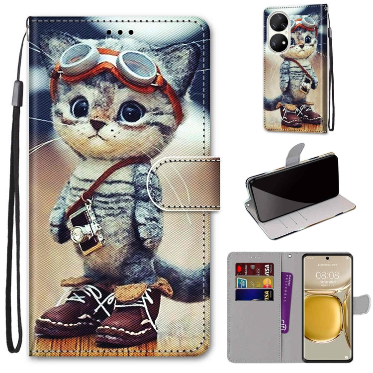 Coloured Drawing Cross Texture Horizontal Flip PU Leather Case with Holder & Card Slots & Wallet & Lanyard, For Huawei P50, For Huawei P50 Pro