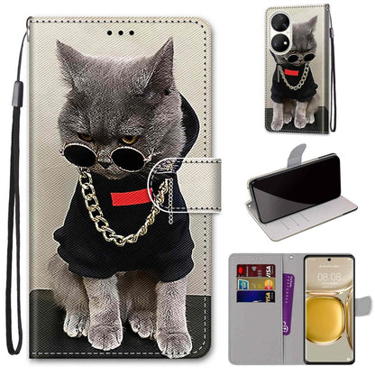 Coloured Drawing Cross Texture Horizontal Flip PU Leather Case with Holder & Card Slots & Wallet & Lanyard, For Huawei P50, For Huawei P50 Pro