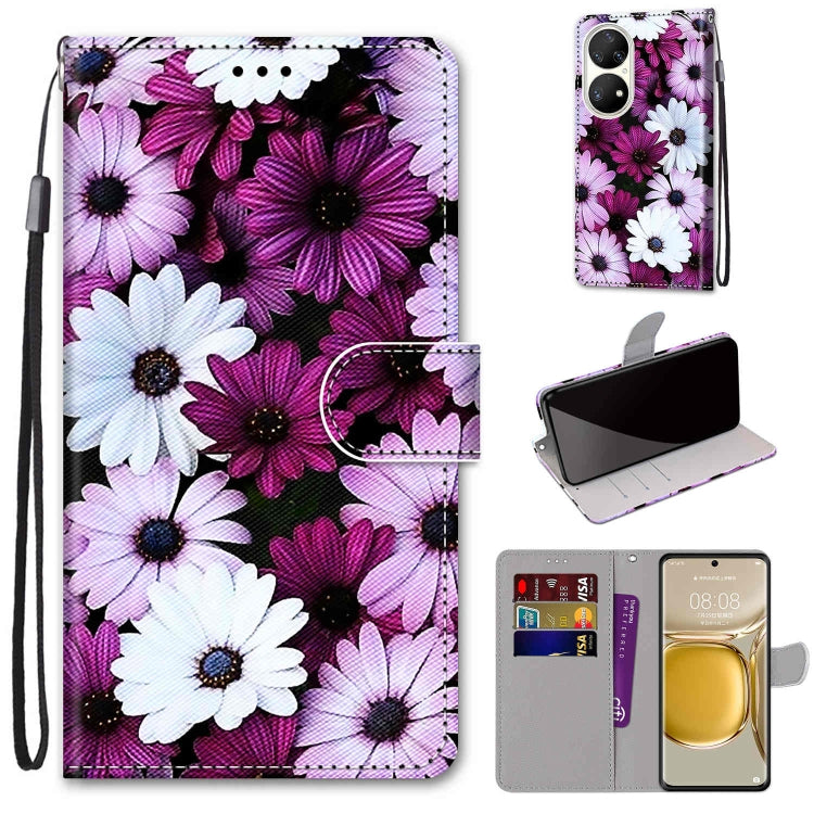 Coloured Drawing Cross Texture Horizontal Flip PU Leather Case with Holder & Card Slots & Wallet & Lanyard, For Huawei P50, For Huawei P50 Pro