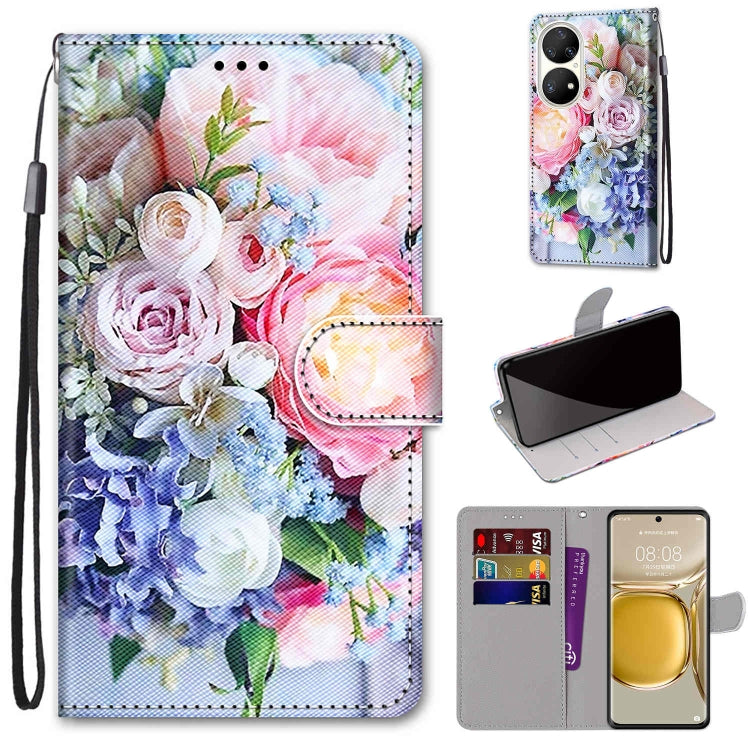Coloured Drawing Cross Texture Horizontal Flip PU Leather Case with Holder & Card Slots & Wallet & Lanyard, For Huawei P50, For Huawei P50 Pro