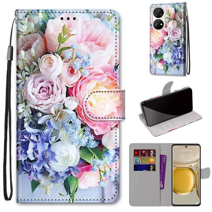 Coloured Drawing Cross Texture Horizontal Flip PU Leather Case with Holder & Card Slots & Wallet & Lanyard, For Huawei P50, For Huawei P50 Pro