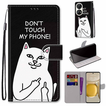 Coloured Drawing Cross Texture Horizontal Flip PU Leather Case with Holder & Card Slots & Wallet & Lanyard, For Huawei P50, For Huawei P50 Pro
