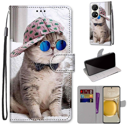 Coloured Drawing Cross Texture Horizontal Flip PU Leather Case with Holder & Card Slots & Wallet & Lanyard, For Huawei P50, For Huawei P50 Pro