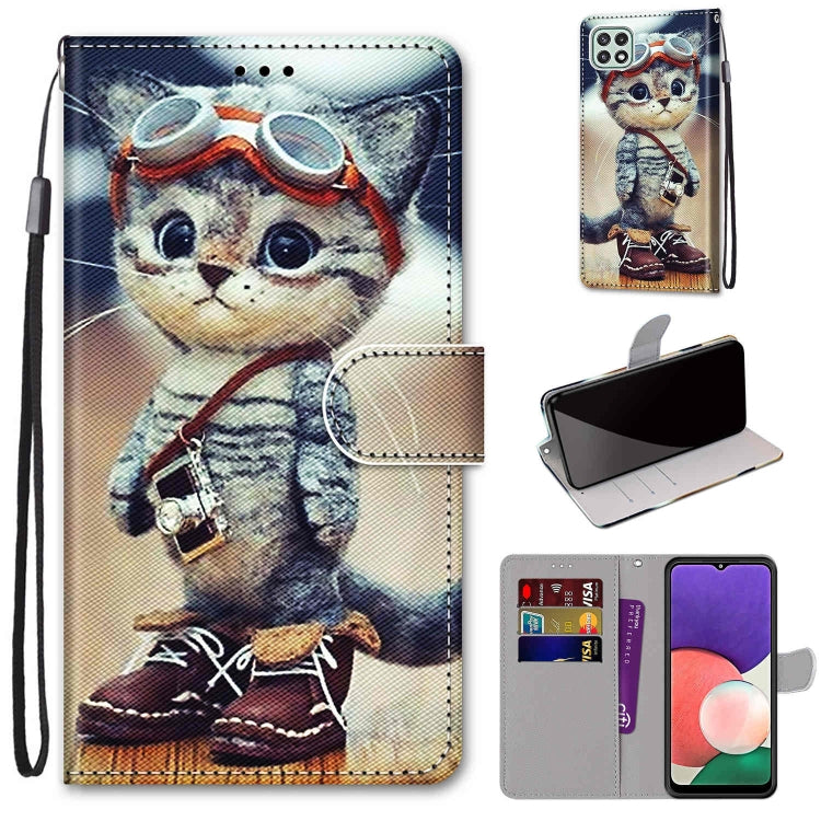 Coloured Drawing Cross Texture Horizontal Flip PU Leather Case with Holder & Card Slots & Wallet & Lanyard, For Samsung Galaxy A22 5G, For Samsung Galaxy M32 4G / F22