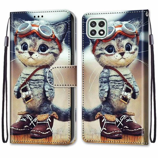 Coloured Drawing Cross Texture Horizontal Flip PU Leather Case with Holder & Card Slots & Wallet & Lanyard, For Samsung Galaxy A22 5G, For Samsung Galaxy M32 4G / F22