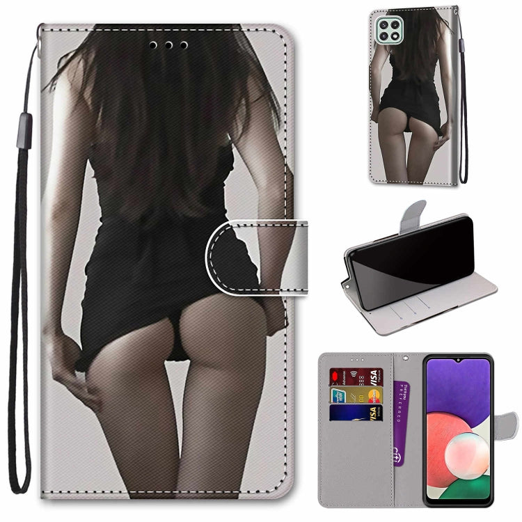Coloured Drawing Cross Texture Horizontal Flip PU Leather Case with Holder & Card Slots & Wallet & Lanyard, For Samsung Galaxy A22 5G, For Samsung Galaxy M32 4G / F22