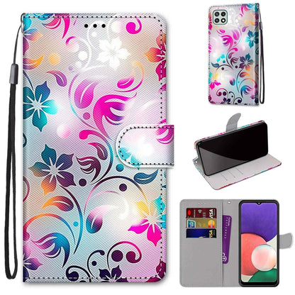 Coloured Drawing Cross Texture Horizontal Flip PU Leather Case with Holder & Card Slots & Wallet & Lanyard, For Samsung Galaxy A22 5G, For Samsung Galaxy M32 4G / F22