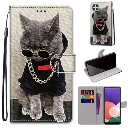 Coloured Drawing Cross Texture Horizontal Flip PU Leather Case with Holder & Card Slots & Wallet & Lanyard, For Samsung Galaxy A22 5G, For Samsung Galaxy M32 4G / F22
