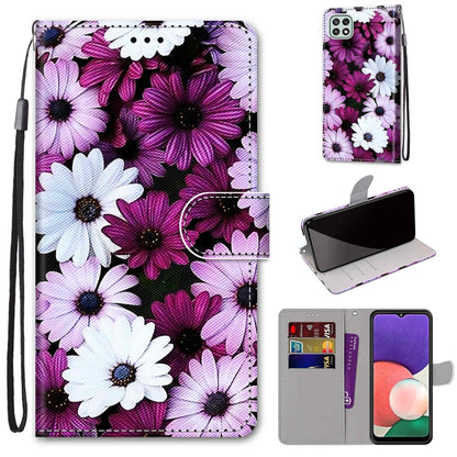 Coloured Drawing Cross Texture Horizontal Flip PU Leather Case with Holder & Card Slots & Wallet & Lanyard, For Samsung Galaxy A22 5G, For Samsung Galaxy M32 4G / F22