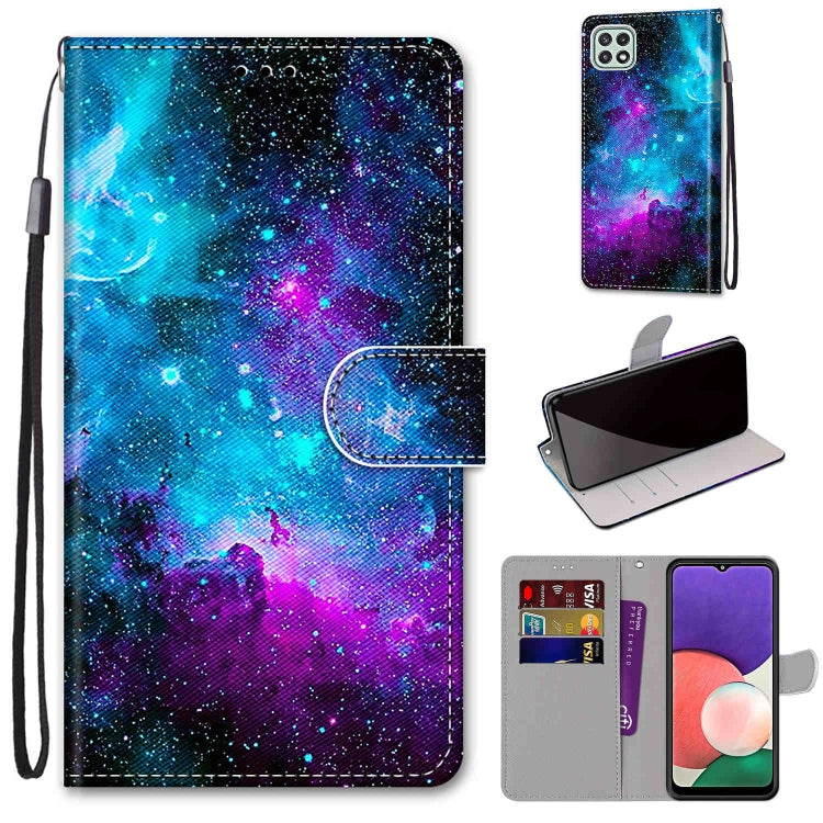 Coloured Drawing Cross Texture Horizontal Flip PU Leather Case with Holder & Card Slots & Wallet & Lanyard, For Samsung Galaxy A22 5G, For Samsung Galaxy M32 4G / F22