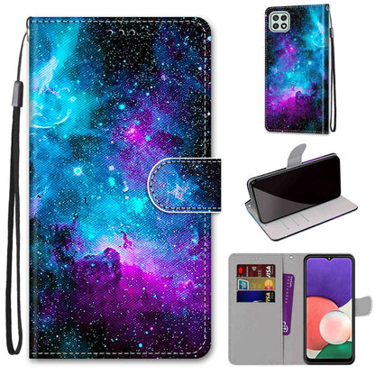 Coloured Drawing Cross Texture Horizontal Flip PU Leather Case with Holder & Card Slots & Wallet & Lanyard, For Samsung Galaxy A22 5G, For Samsung Galaxy M32 4G / F22