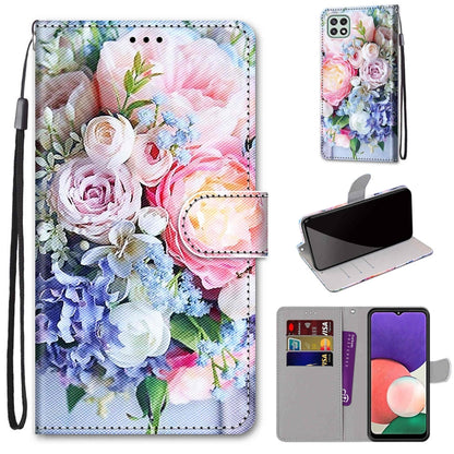 Coloured Drawing Cross Texture Horizontal Flip PU Leather Case with Holder & Card Slots & Wallet & Lanyard, For Samsung Galaxy A22 5G, For Samsung Galaxy M32 4G / F22