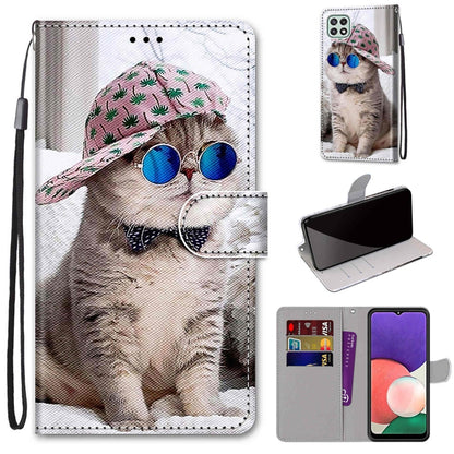 Coloured Drawing Cross Texture Horizontal Flip PU Leather Case with Holder & Card Slots & Wallet & Lanyard, For Samsung Galaxy A22 5G, For Samsung Galaxy M32 4G / F22