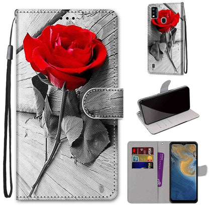 Coloured Drawing Cross Texture Horizontal Flip PU Leather Case with Holder & Card Slots & Wallet & Lanyard, For ZTE Blade A51, For ZTE Blade A71