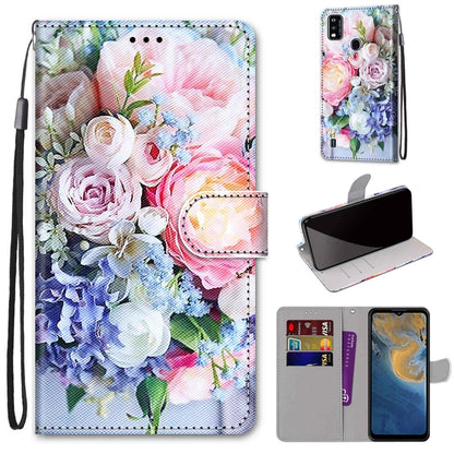 Coloured Drawing Cross Texture Horizontal Flip PU Leather Case with Holder & Card Slots & Wallet & Lanyard, For ZTE Blade A51, For ZTE Blade A71