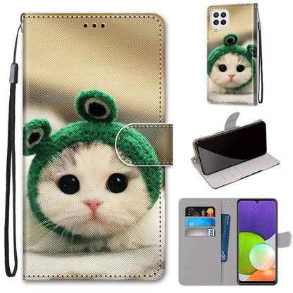 Coloured Drawing Cross Texture Horizontal Flip PU Leather Case with Holder & Card Slots & Wallet & Lanyard, For Samsung Galaxy A22 4G, For Samsung Galaxy A22 5G