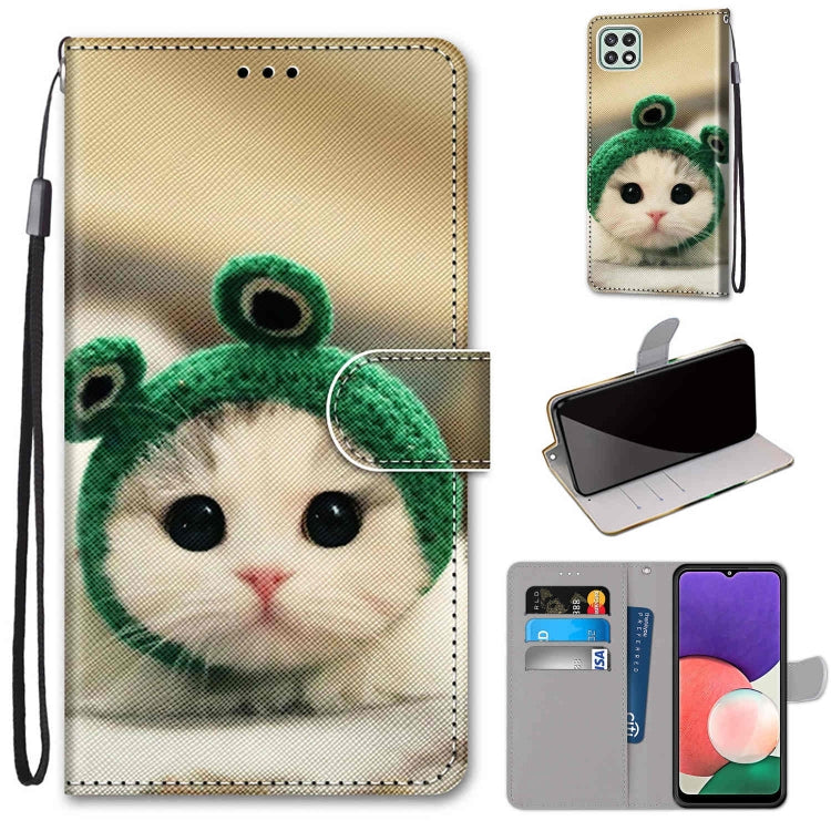 Coloured Drawing Cross Texture Horizontal Flip PU Leather Case with Holder & Card Slots & Wallet & Lanyard, For Samsung Galaxy A22 4G, For Samsung Galaxy A22 5G
