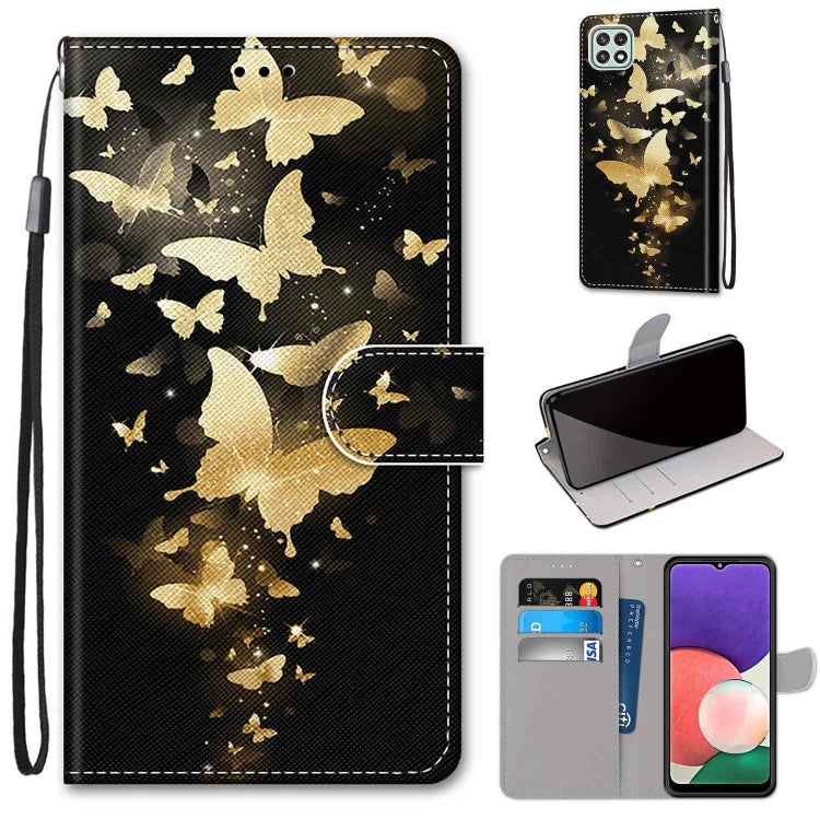 Coloured Drawing Cross Texture Horizontal Flip PU Leather Case with Holder & Card Slots & Wallet & Lanyard, For Samsung Galaxy A22 4G, For Samsung Galaxy A22 5G