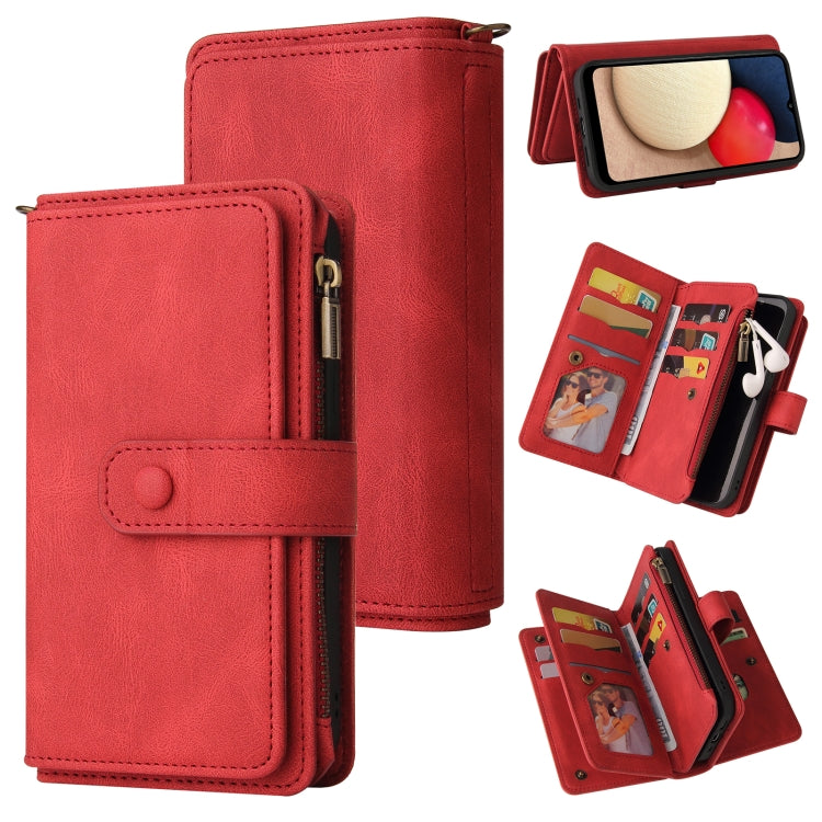 Skin Feel PU + TPU Horizontal Flip Leather Case with Holder & 15 Cards Slot & Wallet & Zipper Pocket & Lanyard, For Samsung Galaxy A01, For Samsung Galaxy A02 EU Version, For Samsung Galaxy A02s, For Samsung Galaxy A03s, For Samsung Galaxy A12 5G      ...