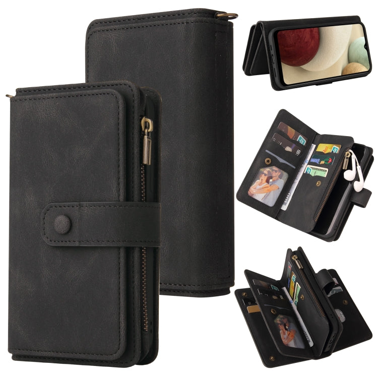 Skin Feel PU + TPU Horizontal Flip Leather Case with Holder & 15 Cards Slot & Wallet & Zipper Pocket & Lanyard, For Samsung Galaxy A01, For Samsung Galaxy A02 EU Version, For Samsung Galaxy A02s, For Samsung Galaxy A03s, For Samsung Galaxy A12 5G      ...