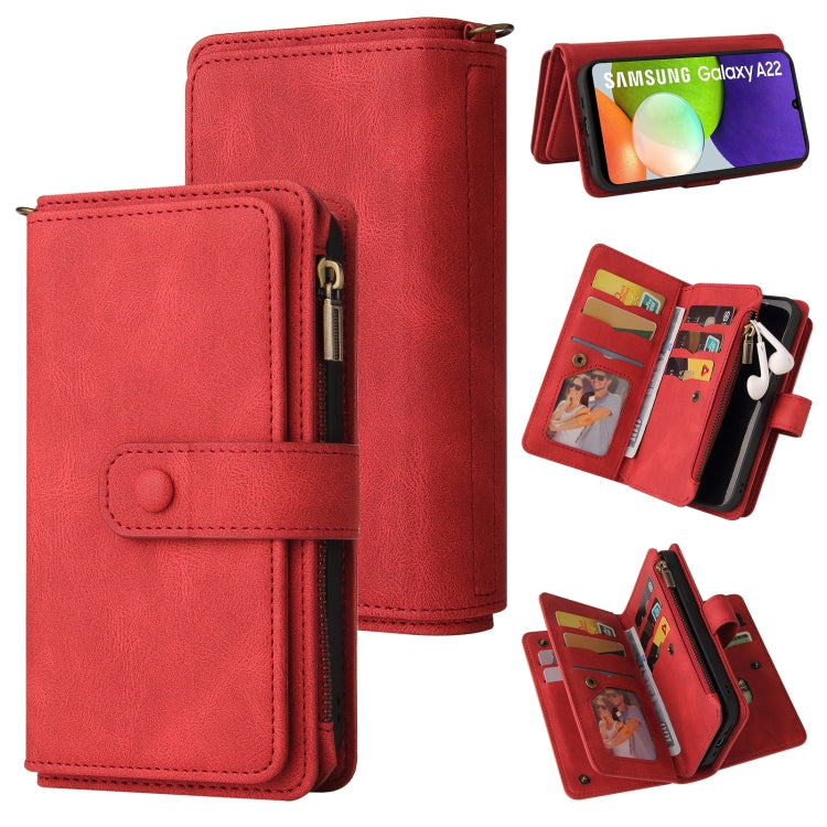 Skin Feel PU + TPU Horizontal Flip Leather Case with Holder & 15 Cards Slot & Wallet & Zipper Pocket & Lanyard, For Samsung Galaxy A01, For Samsung Galaxy A02 EU Version, For Samsung Galaxy A02s, For Samsung Galaxy A03s, For Samsung Galaxy A12 5G      ...