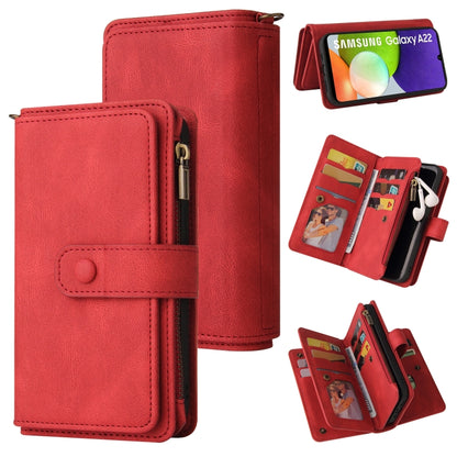 Skin Feel PU + TPU Horizontal Flip Leather Case with Holder & 15 Cards Slot & Wallet & Zipper Pocket & Lanyard, For Samsung Galaxy A01, For Samsung Galaxy A02 EU Version, For Samsung Galaxy A02s, For Samsung Galaxy A03s, For Samsung Galaxy A12 5G      ...
