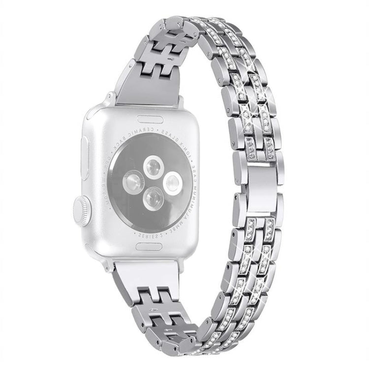 Double Row Diamond Alloy Watchband, For Apple Watch Series 8&7 41mm / SE 2&6&SE&5&4 40mm / 3&2&1 38mm, For Apple Watch Series 7 41mm / 6 & SE & 5 & 4 40mm / 3 & 2 & 1 38mm, For Apple Watch Series 8&7 45mm / SE 2&6&SE&5&4 44mm / 3&2&1 42mm