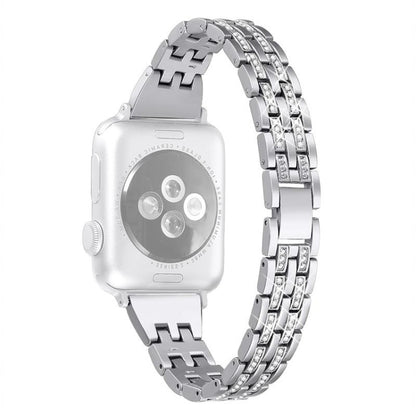 Double Row Diamond Alloy Watchband, For Apple Watch Series 8&7 41mm / SE 2&6&SE&5&4 40mm / 3&2&1 38mm, For Apple Watch Series 7 41mm / 6 & SE & 5 & 4 40mm / 3 & 2 & 1 38mm, For Apple Watch Series 8&7 45mm / SE 2&6&SE&5&4 44mm / 3&2&1 42mm