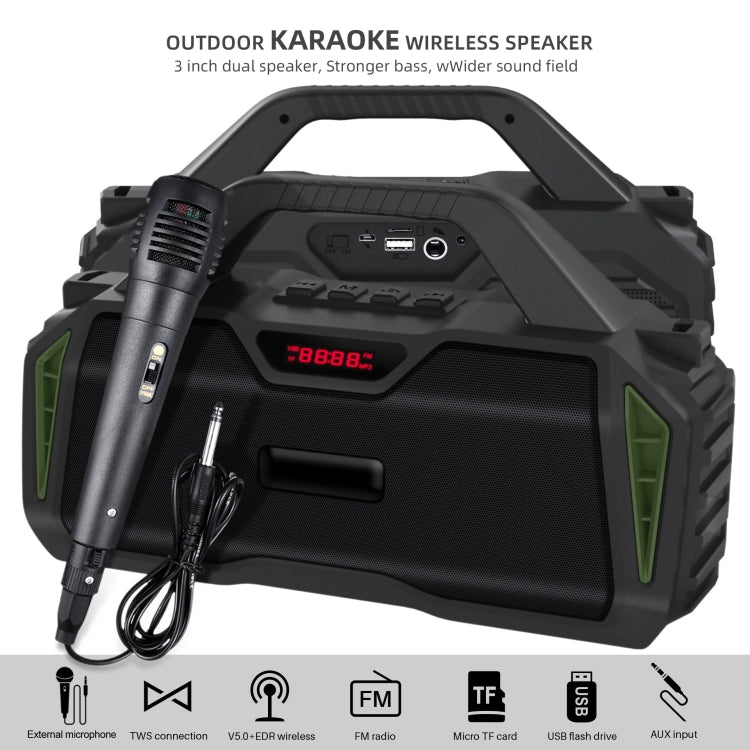 New Rixing NR-6011M Bluetooth 5.0 Portable Outdoor Karaoke Wireless Bluetooth Speaker with Microphone & Shoulder Strap, NR-6011M(Green), NR-6011M(Black), NR-6011M(Red), NR-6011M(Blue)