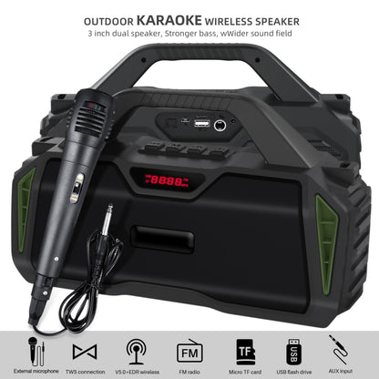 New Rixing NR-6011M Bluetooth 5.0 Portable Outdoor Karaoke Wireless Bluetooth Speaker with Microphone & Shoulder Strap, NR-6011M(Green), NR-6011M(Black), NR-6011M(Red), NR-6011M(Blue)