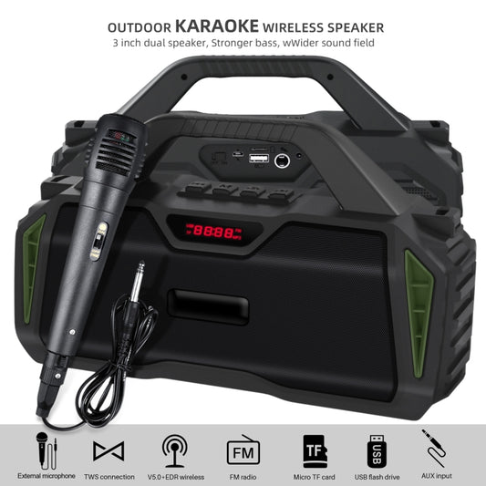New Rixing NR-6011M Bluetooth 5.0 Portable Outdoor Karaoke Wireless Bluetooth Speaker with Microphone & Shoulder Strap, NR-6011M(Green), NR-6011M(Black), NR-6011M(Red), NR-6011M(Blue)