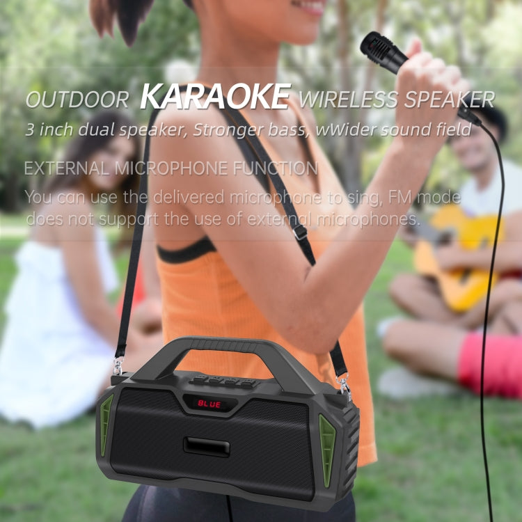 New Rixing NR-6011M Bluetooth 5.0 Portable Outdoor Karaoke Wireless Bluetooth Speaker with Microphone & Shoulder Strap, NR-6011M(Green), NR-6011M(Black), NR-6011M(Red), NR-6011M(Blue)