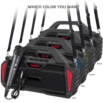 New Rixing NR-6011M Bluetooth 5.0 Portable Outdoor Karaoke Wireless Bluetooth Speaker with Microphone & Shoulder Strap, NR-6011M(Green), NR-6011M(Black), NR-6011M(Red), NR-6011M(Blue)